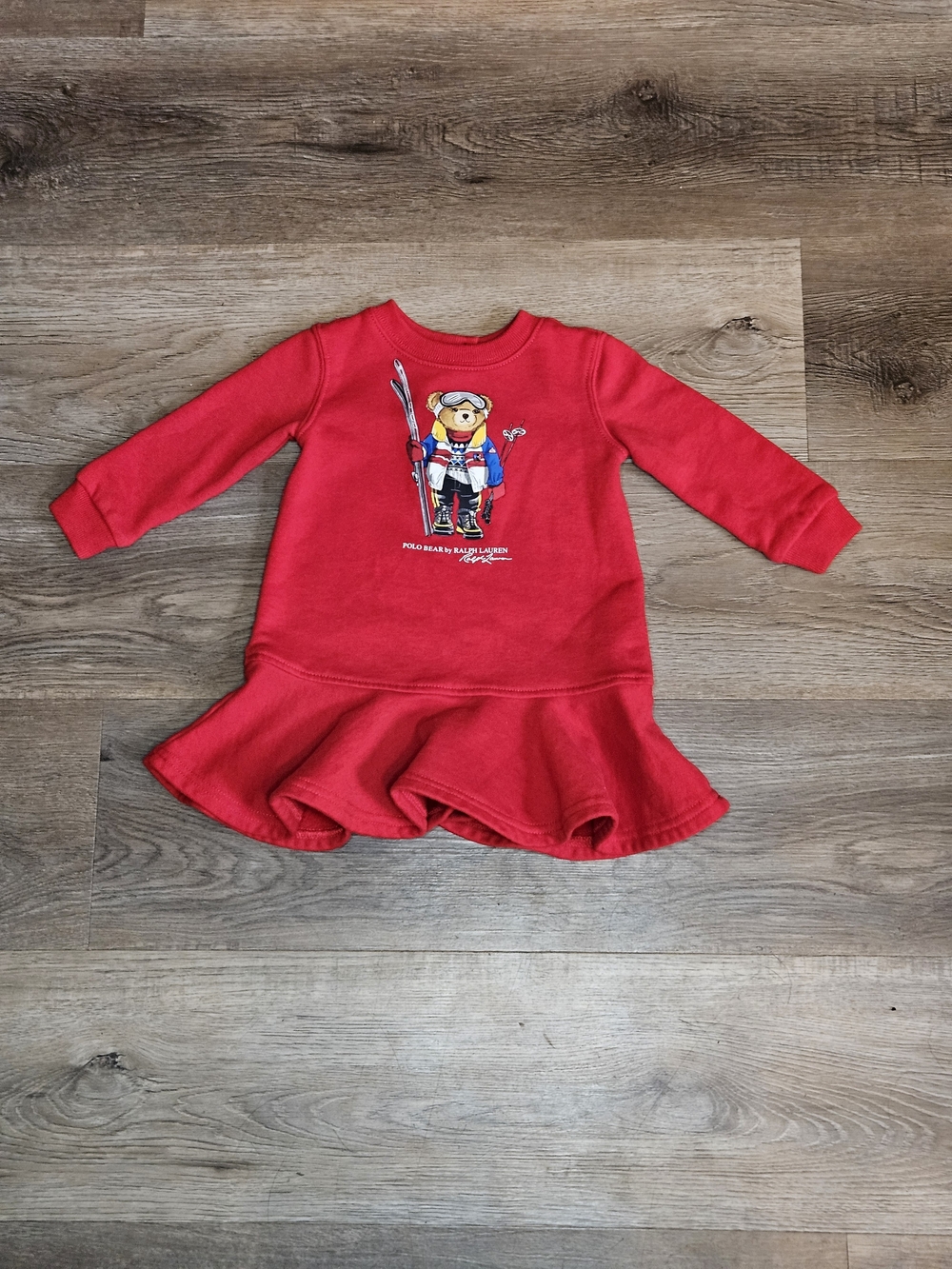 Ralph Lauren Polo Bear Red Ruffle Hem Dress Toddler 9 Mo